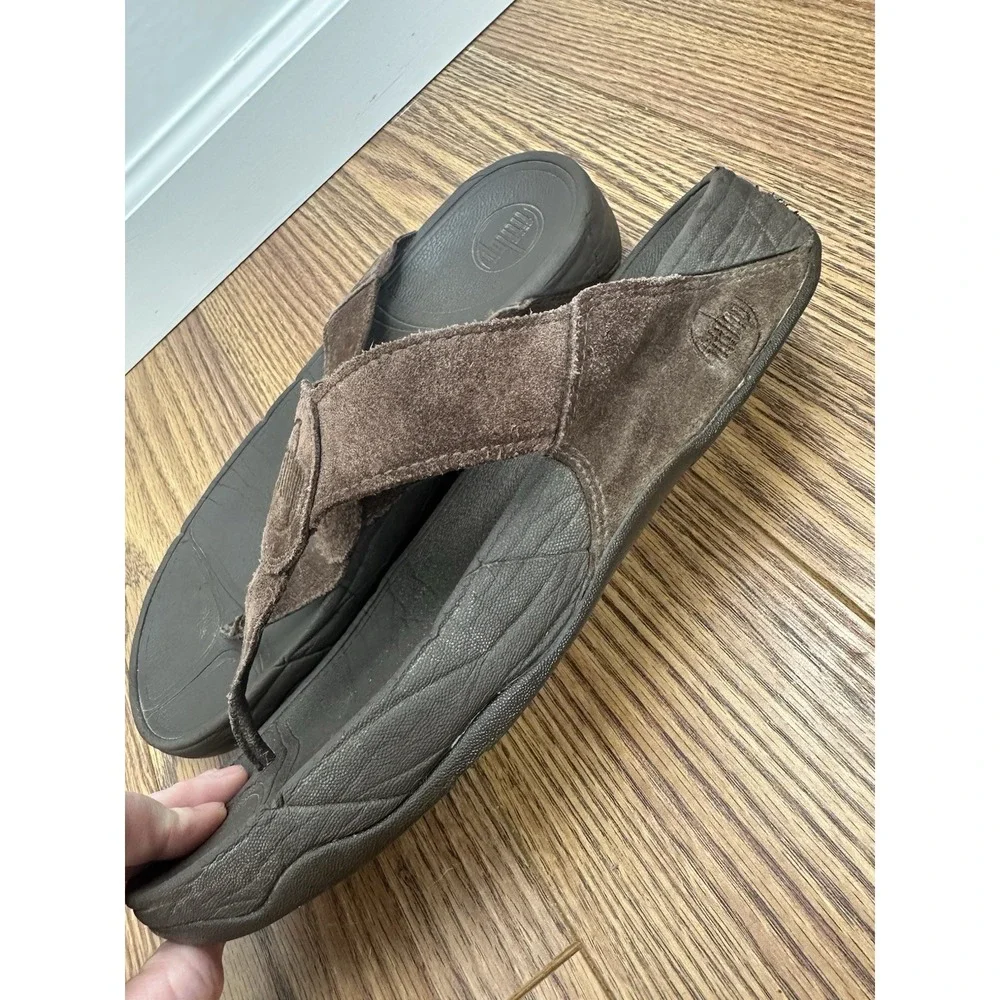 Fit Flop Mens Leather Sandal Size 9 Brown Comfort Vacation Coastal Riviera Yacht